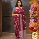 JALTHER Handicrafts Women's Ikat Hand Block Print Jaipuri Cotton Mulmul Saree with Blouse Piece