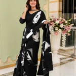 JALTHER Handicrafts Women's Ikat Hand Block Print Jaipuri Cotton Mulmul Saree with Blouse Piece