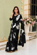 JALTHER Handicrafts Women's Ikat Hand Block Print Jaipuri Cotton Mulmul Saree with Blouse Piece