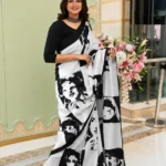 JALTHER Handicrafts Women's Ikat Hand Block Print Jaipuri Cotton Mulmul Saree with Blouse Piece
