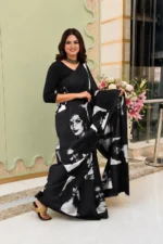 JALTHER Handicrafts Women's Ikat Hand Block Print Jaipuri Cotton Mulmul Saree with Blouse Piece - Image 3